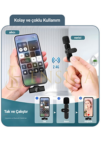 EN SİGA Lightning Girişli Iphone Uyumlu Ikili Kablosuz Yaka Mikrofonu Youtube Facebook Tiktok Vlog