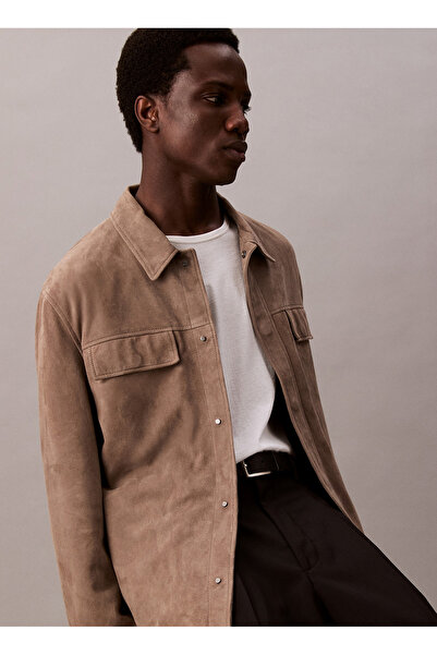 Calvin Klein Normal Gri Erkek Ceket LV04LC425GPDK_LS SUEDE SHIRT JACKET