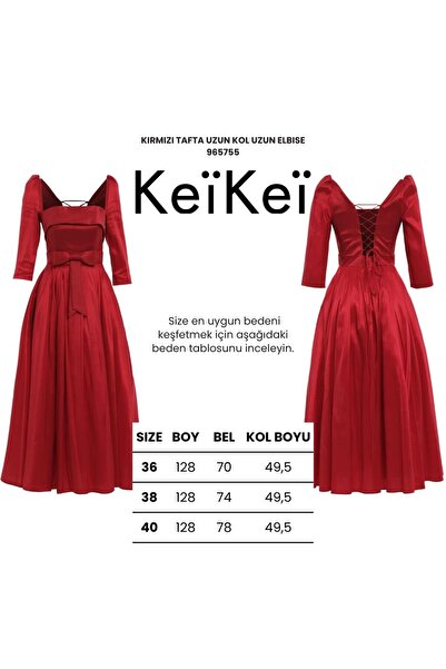 Keikei Kırmızı tafta uzun kol uzun elbise