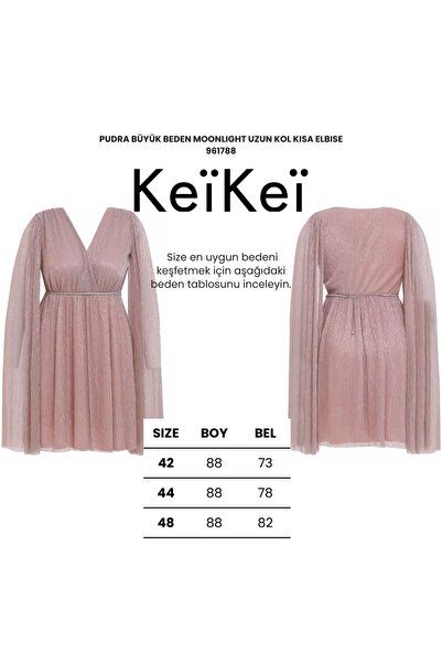 Keikei Pudra büyük beden moonlight uzun kol kısa elbise