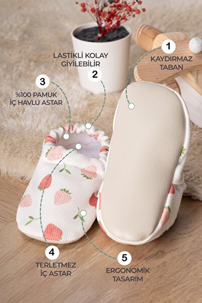 Buude Kids Kaydırmaz Tabanlı, Pamuk Havlu Astarlı Bebek Patiği