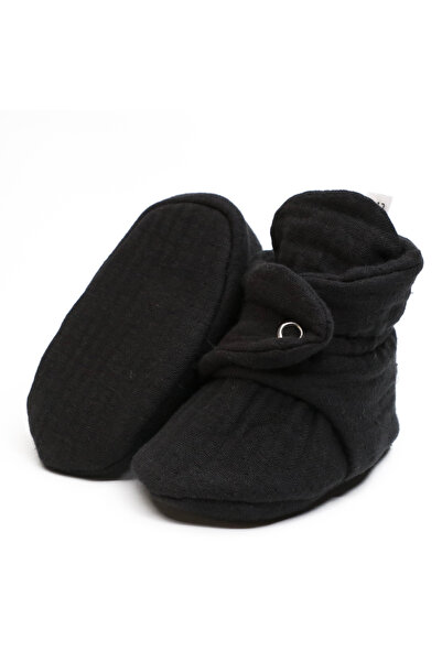 Ella Bonna Black Organic Cotton Muslin Baby Booties - Newborn Shoes