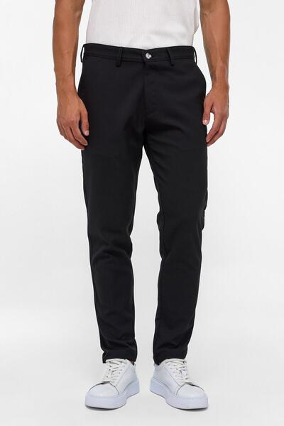 SÜVARİ Siyah Slim Fit Desenli Kumaş Pantolon
