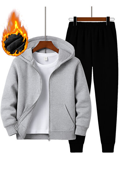 trendypassion Graues 2-teiliges Trainingsanzug-Set mit Reißverschluss für Herren