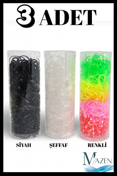 MAZEN 3 Adet Tüp Lastik Toka Siyah-Şeffaf-Renkli