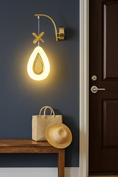 Fer Avize Arel Aplik Gold Decorative Led Lighting Crystal Stone Daylight Hall Entrance Cafe