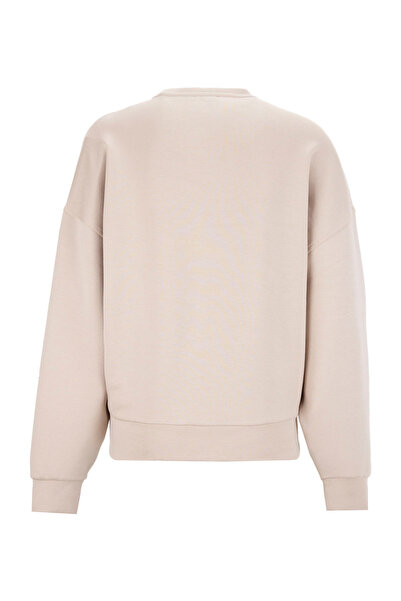 Fabrika Bisiklet Yaka Taşlı Bej Kadın Sweatshırt F5WL-SWT0034