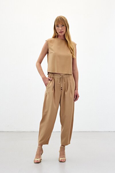 Sateen Shalwar Cut Trousers - Beige