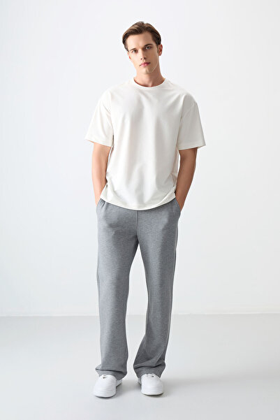AIR JONES Ekru Pamuklu Kalın Yumuşak Dokulu Oversize Fit Basic Erkek T- Shirt - 88377