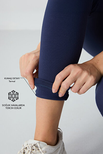 TOMMY LIFE İndigo Yüksek Bel Termal Slim Fit Dar Paça Kadın Tayt - 94577