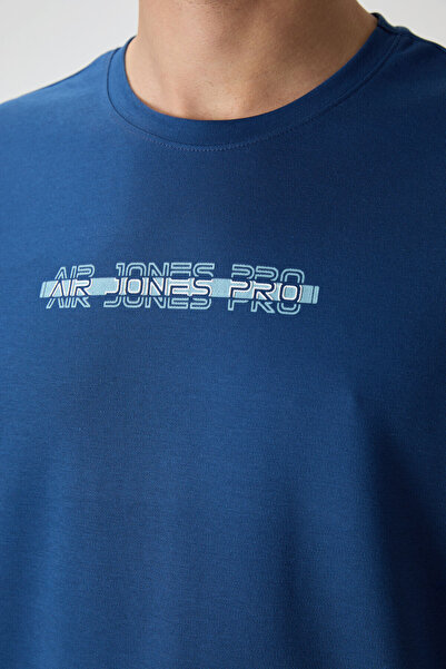 AIR JONES Ανδρικό μπλουζάκι με στάμπα μεγάλου μεγέθους με υφή από βαμβακερή χοντρή επιφάνεια - 88365