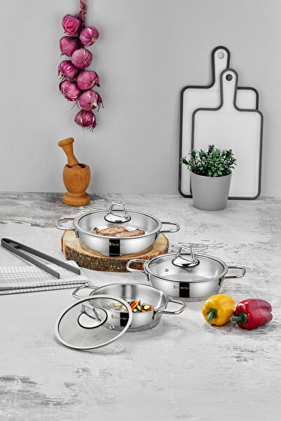 PoloChef Stainless Steel Saucepan Set Silver Handle 6 Pieces