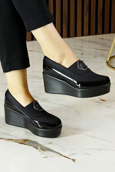 Erkan Saçmacı Sofia ES Černé strečové boty na klínovém podpatku s kulatou špičkou