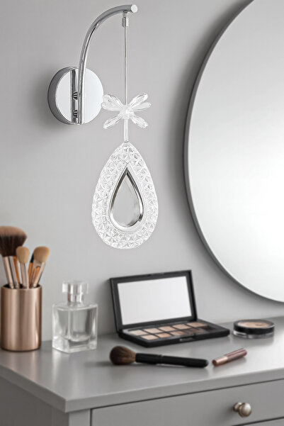 Fer Avize Arel Aplik Krom Dekoratif Led Aydınlatma Kristal Taş Beyaz Işık Hol Antre Cafe