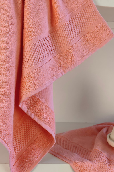 Sevim 100% Cotton Bath Towel Set - Highly Water Absorbent and Soft - Salmon