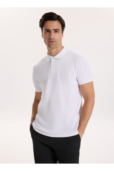 People By Fabrika Düz Beyaz Erkek Polo T-Shirt PBF5WM-TST 5022