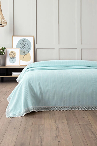 Sevim 100% Cotton Double Two Color Kopanaki Lace Waffle Pique-210X230 Cm-Baby Blue