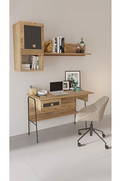 MOBETTO Arya Raflı 59x120 Cm Çalışma Masası Bilgisayar Masası Ofis Ders Yemek Masası Atlantik Çam