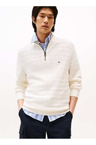 Tommy Hilfiger Bisiklet Yaka Normal Sarı Erkek Kazak MW0MW39536Z00_STRIPE STRUCTURE ZIP