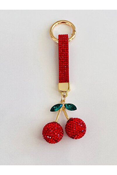 Ustaeller ÇANTA AKSESUARI VE ANAHTARLIK KIRMIZI TAŞLI KİRAZ FİGÜRLÜ ANAHTARLIK