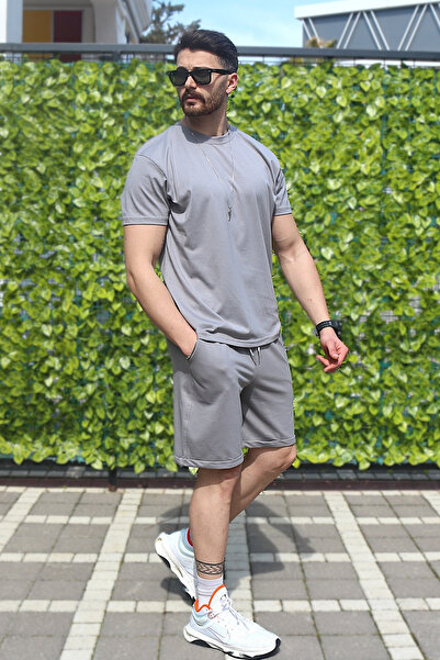 EydaMoon Ανδρικό γκρι σετ 2 άνετη εφαρμογή 100% βαμβακερό αναπνεύσιμο ύφασμα λύκρα καλοκαιρινή φόρμα