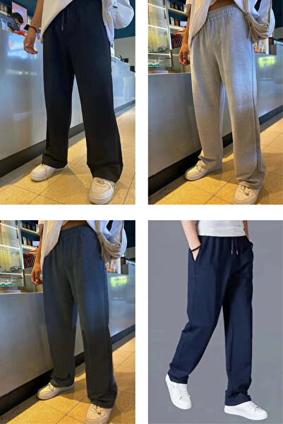 EydaMoon بنطال رياضي فضفاض واسع الساق للرجال باللون الأسود والرمادي والأزرق ا...