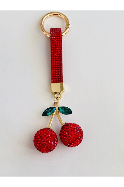 Ustaeller ÇANTA AKSESUARI VE ANAHTARLIK KIRMIZI TAŞLI KİRAZ FİGÜRLÜ ANAHTARLIK