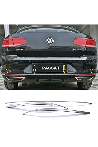 Genel Markalar Vw Passat B8 2015-2019 Arası Krom Arka Tampon Alt Çıta 3 Prç P...