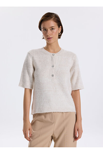 Fabrika Bisiklet Yaka Relaxed Düz Ekru Kazak Kadın F5WL-KZK0147