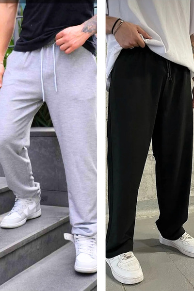 EydaMoon Men's Black-Grey Relaxed Cut Baggy Fit 4 Season Sweatpants