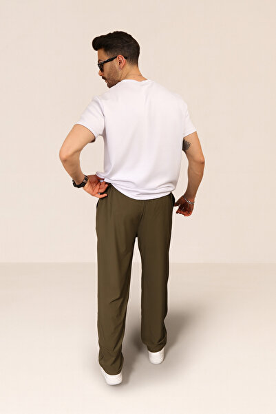 INFLUYENTE Men's Baggy Style Relaxed Fit Parachute Fabric Elastic Waist Wide Leg Trousers