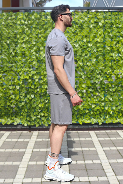 EydaMoon Ανδρικό γκρι σετ 2 άνετη εφαρμογή 100% βαμβακερό αναπνεύσιμο ύφασμα λύκρα καλοκαιρινή φόρμα