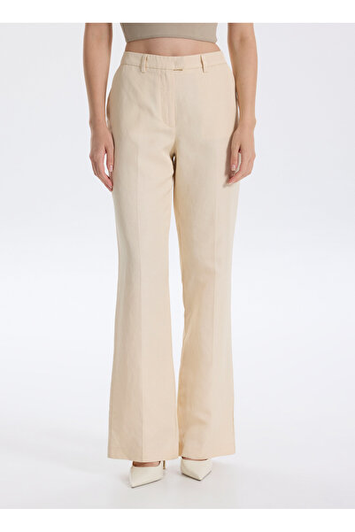 Sisley Women's Champagne Linen Blended Regular Waist Straight Fit Trousers