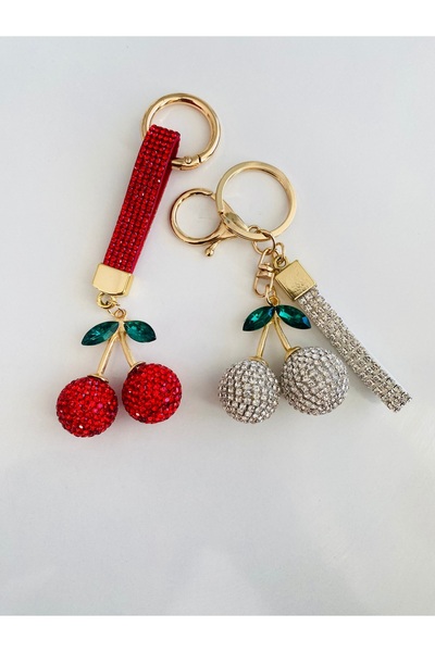Ustaeller ÇANTA AKSESUARI VE ANAHTARLIK KIRMIZI TAŞLI KİRAZ FİGÜRLÜ ANAHTARLIK