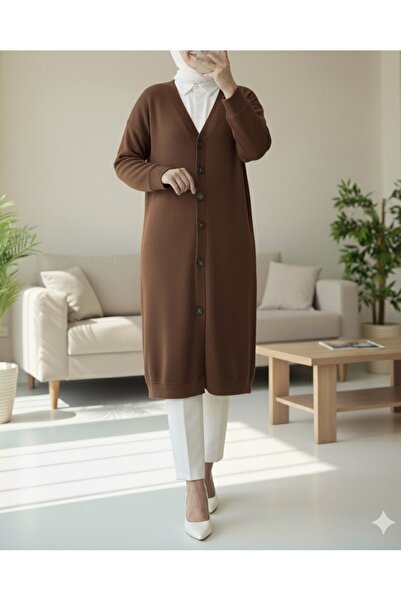Modamorfo Corded Fabric twisted fabric buttoned long cardigan -coffee
