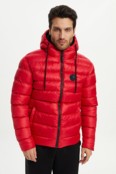 D1fference Men's Red Fleece Water and Windproof Hooded Sports Winter Puffer Coat