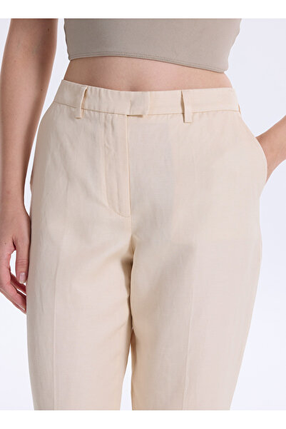 Sisley Women's Champagne Linen Blended Regular Waist Straight Fit Trousers