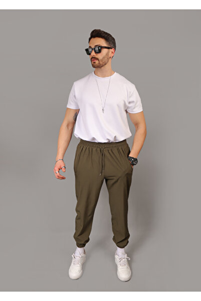 EydaMoon Ανδρικό ύφασμα αλεξίπτωτου χακί, κανονική εφαρμογή, ελαστικό πόδι, φούτερ με φερμουάρ