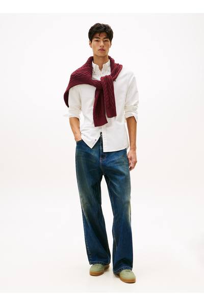 Tommy Jeans Regular Fit Beyaz Düz Erkek Gömlek DM0DM21298YBL TJM REG OXFORD SHIRT