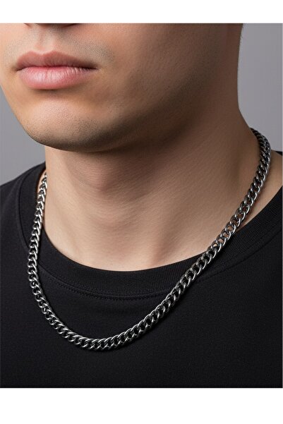 X-Lady Accessories Kalın 6mm Sık Aralıklı Yassı Zincir Siyah Renk