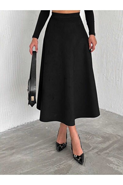 ByMisa Store Fusta evazată din piele intoarsa cu talie elastica potrivita pentru hijab