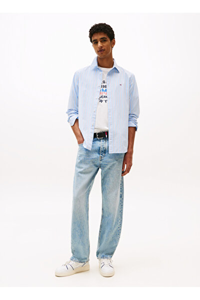Tommy Jeans Normal Açık Mavi Çizgili Erkek Gömlek DM0DM21693C3Q TJM ESSNT POP...