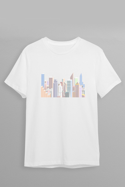 Justime تي شيرت للجنسين من Design City Vector Front Print ذو رقبة دائرية من ا...