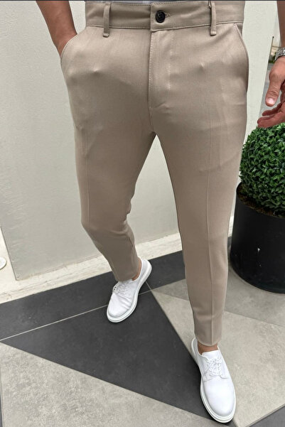 thesunfyre Ανδρικό παντελόνι ιταλικής κοπής Slim Fit-Extra Slim Fit, ποιοτικό ελαστικό ύφασμα λύκρα, μήκους μέχρι τον αστράγαλο