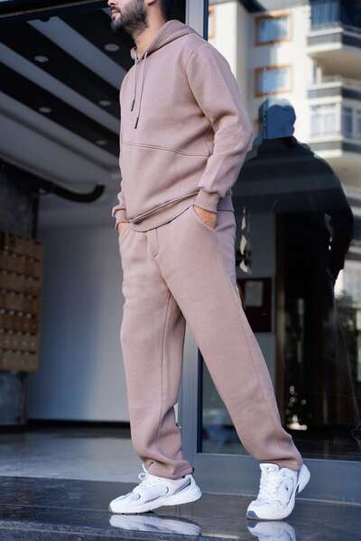 EydaMoon Men's Bottom-Top Thermal Suit 3 Thread Raster Wool&Cotton Winter Tracksuit Set