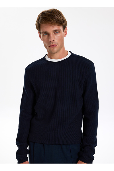 Jeep Bisiklet Yaka Basic Düz Lacivert Erkek Kazak J4WM-KZK4300