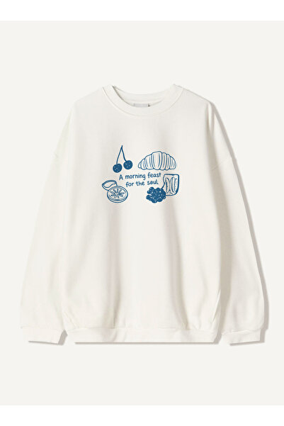 Disante سويت شيرت نسائي كبير الحجم مطبوع عليه a morning feast – ياقة دائرية، ...