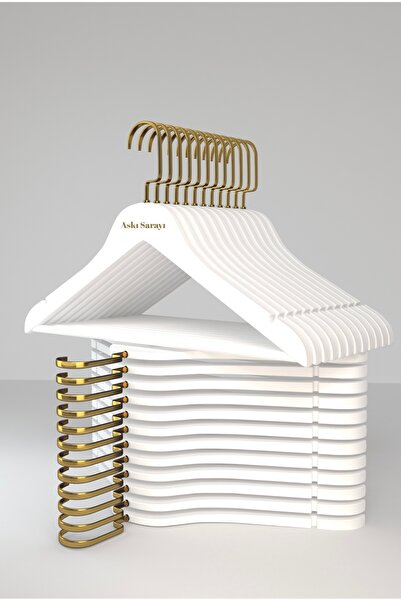 askı sarayı Beyaz Ahşap Kıyafet Ve Elbise Askısı Özel Gold Amerikan Kanca 12 ...