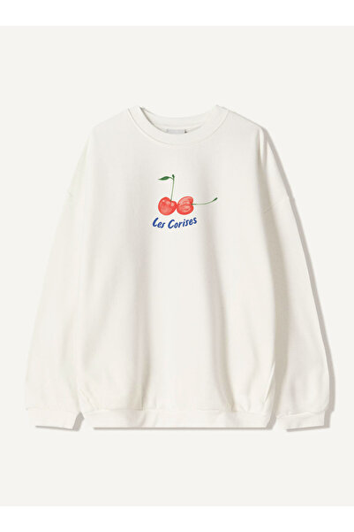 Disante سويت شيرت نسائي كبير الحجم مطبوع عليه Les Corises – ياقة دائرية، 3 خي...