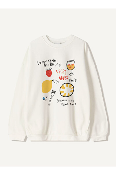 Disante Hanorac oversize pentru femei cu imprimeu Orange Pie – Gât cu gât rot...